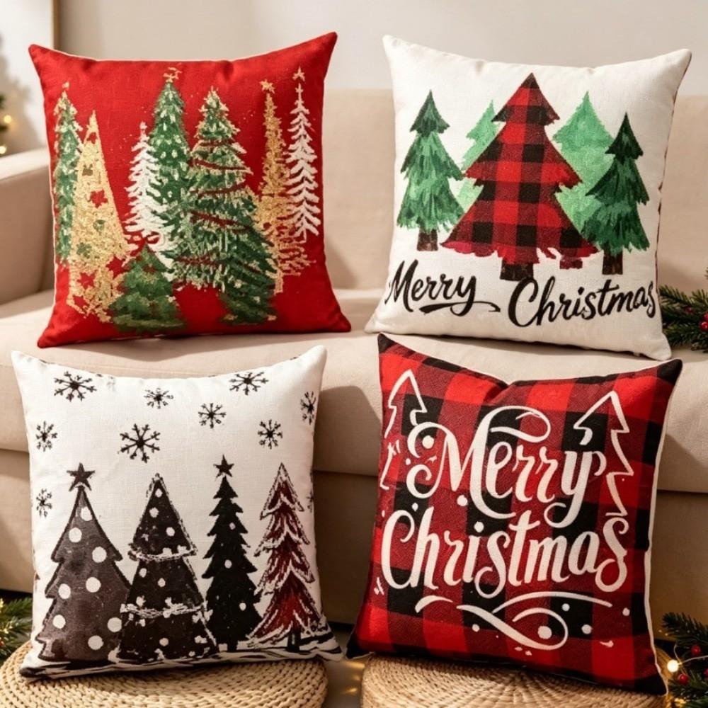 Elk Deer Christmas Pillow Cover Linen Xmas Tree Pillowslip Snowman Pillow Cover Living Room Sofa