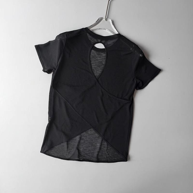 Enges Sport-T-Shirt für Damen, schnelltrocknend, kurzärmelig, Yoga-T-Shirt, Pilates-Fitness-Shirt mit ausgehöhltem Rücken, Lauf-T-Shirt