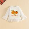 Kleinkind Mädchen Halloween Kürbis Stickerei Langarm Rundhals Pullover Sweatshirt und Elastische Taille Ausgestellte Hose Set