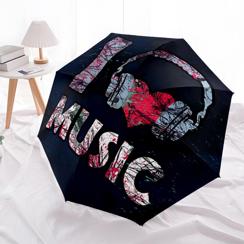 1pc Music Love Automatic Folding Umbrella - Compact 8-Rib Design, Durable Plastic & Iron, Lightweight for Outdoor Daily Use262