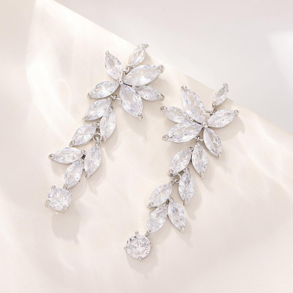 Botanical Leaf Zirconia Drop Earrings For Women Fashion Jewelry Gift For Ladies