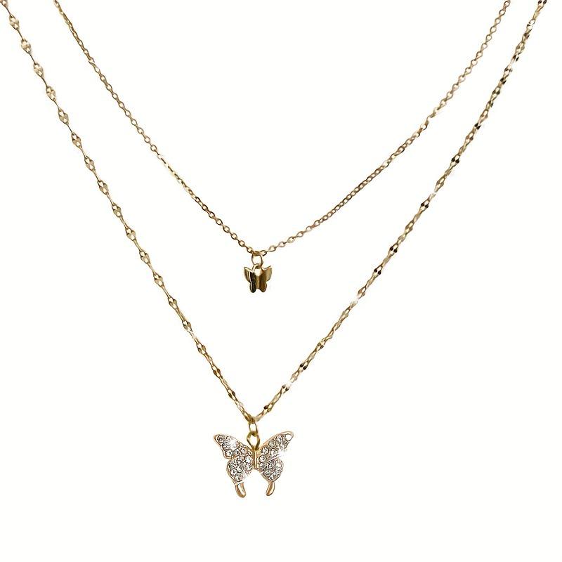 Fashionable Luxury Rhinestone Crystal Double Layer Butterfly Necklace