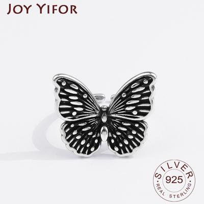 925 Sterling Silver New Simple Design Vintage Butterfly Rings Retro Distressed Opening Handmade Ring Fashion Fine Jewelry