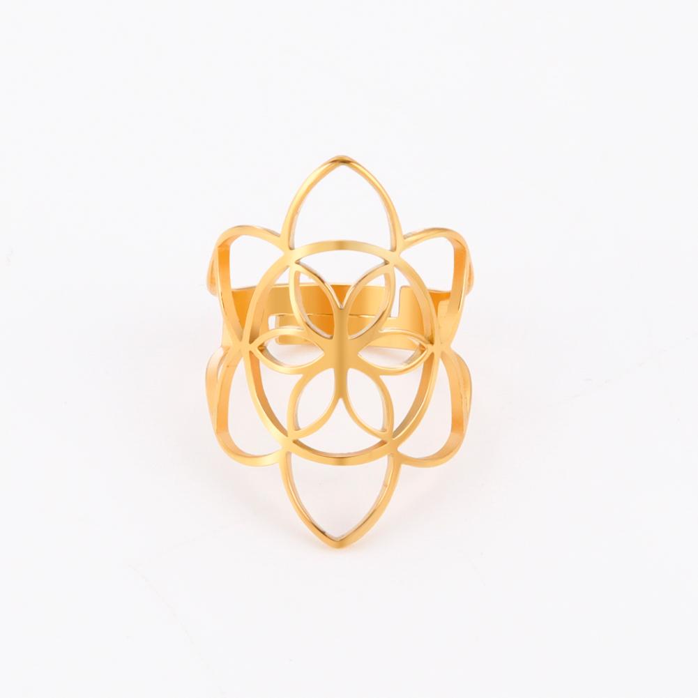 Dawapara Flower of Life Talisman Resizable Finger Rings for Men Women Hollow Adjustable Ring Stainless Steel Jewelry