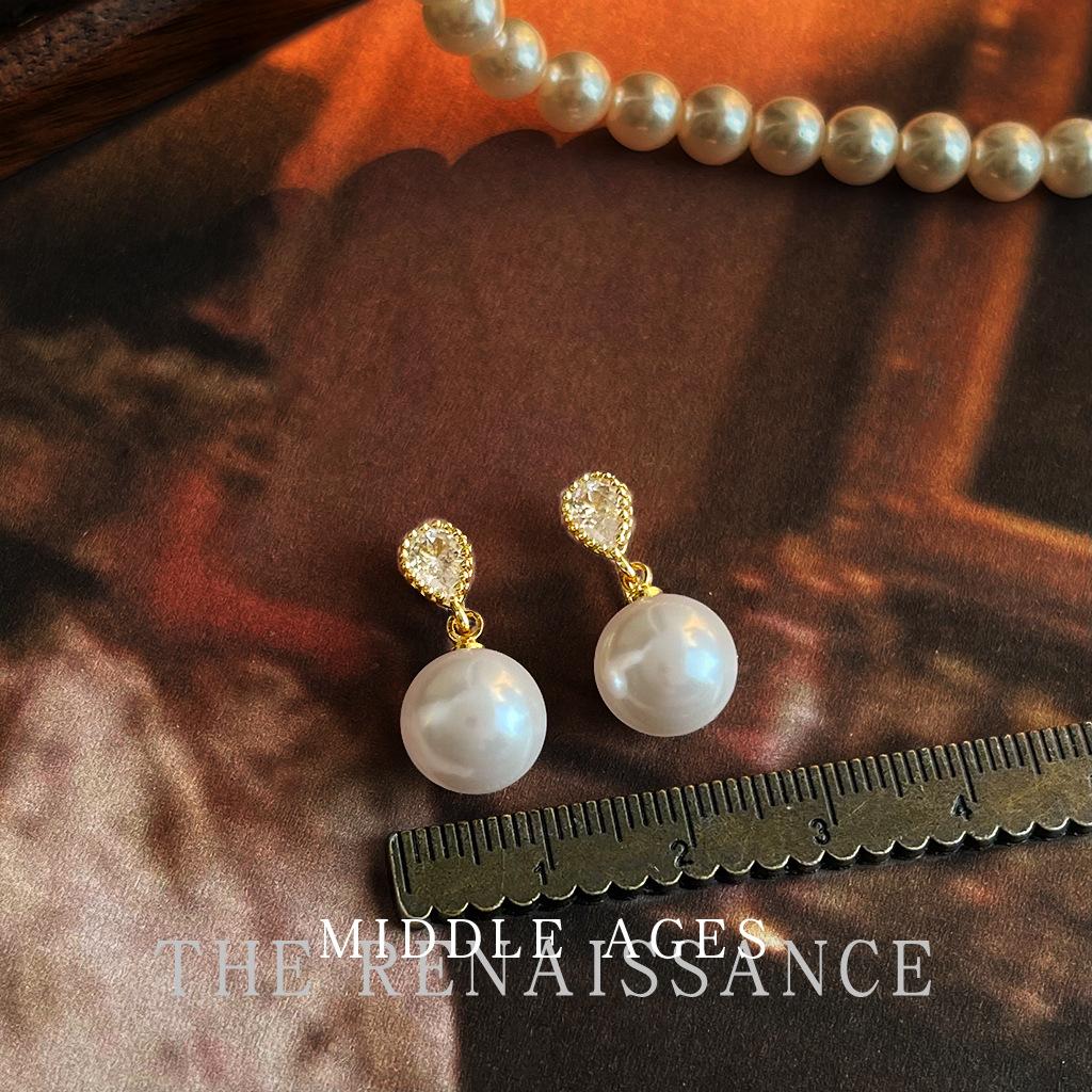 French zircon pearl earrings collection retro elegant stud earrings light luxury earrings