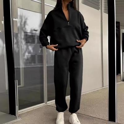 2 st/set Dam Topp Byxor Set Halv Dragkedja Hög Krage Lång Ärm Förtjockad Sweatshirt Stretchig Midja Ankelbandade Byxor Sport Fitness Träningsdräkt
