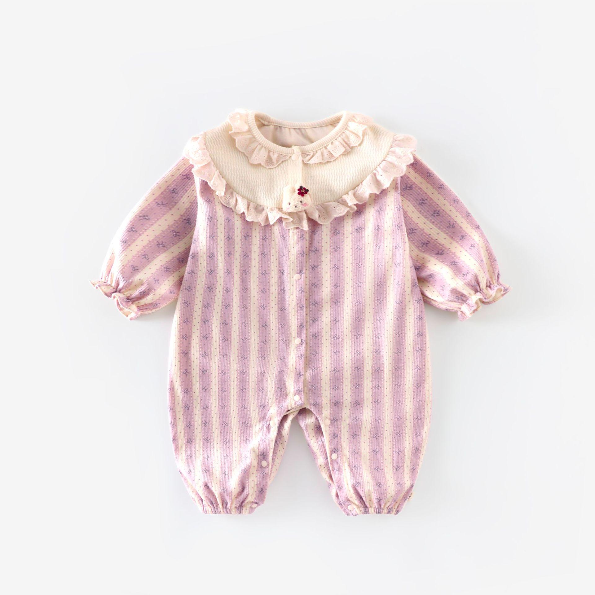 Осень 2025 Детский кружевной ромпер с бантом - Костюм для новорожденного  Маленький кролик  для прогулок 66