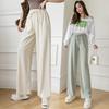 GMXIA Women's Ice Silk Pants Women's Summer Slim Draping High Waist Loose Straight Pants Floor Length Casual Wide Leg Pants
