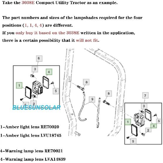 BLUESUNSOLAR 2X Amber Lens LVU18745 Tail Light Lens Replacement for John Deere Tractor 1023E 1025R 1026R 2025R 2027R 2032R 2038R 2305 2320 2520 2720