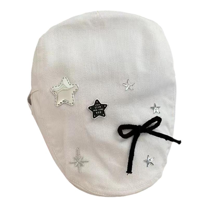 

Берет газетчика для женщин, дышащая кепка таксиста, милая кепка с козырьком и бантом, головной убор художника, головной убор 1 белый