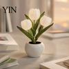 Decorative LED Tulip Lamp Flower Table Lamp, Battery Powered Artificial Night Light with Ceramic Pot, Floral for Bedroom Bedside Home Wedding