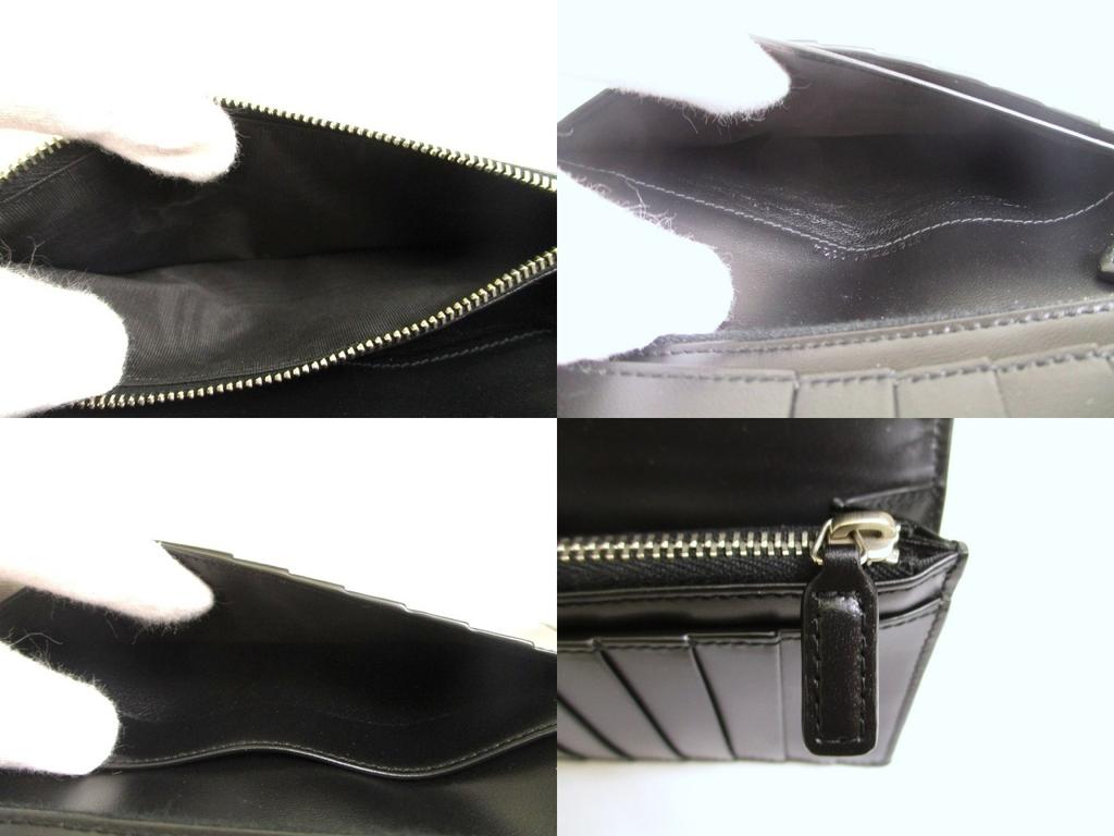 Authentic Saint Laurent Silver YSL Motif Black Leather Long Flap Wallet #a848  Open box