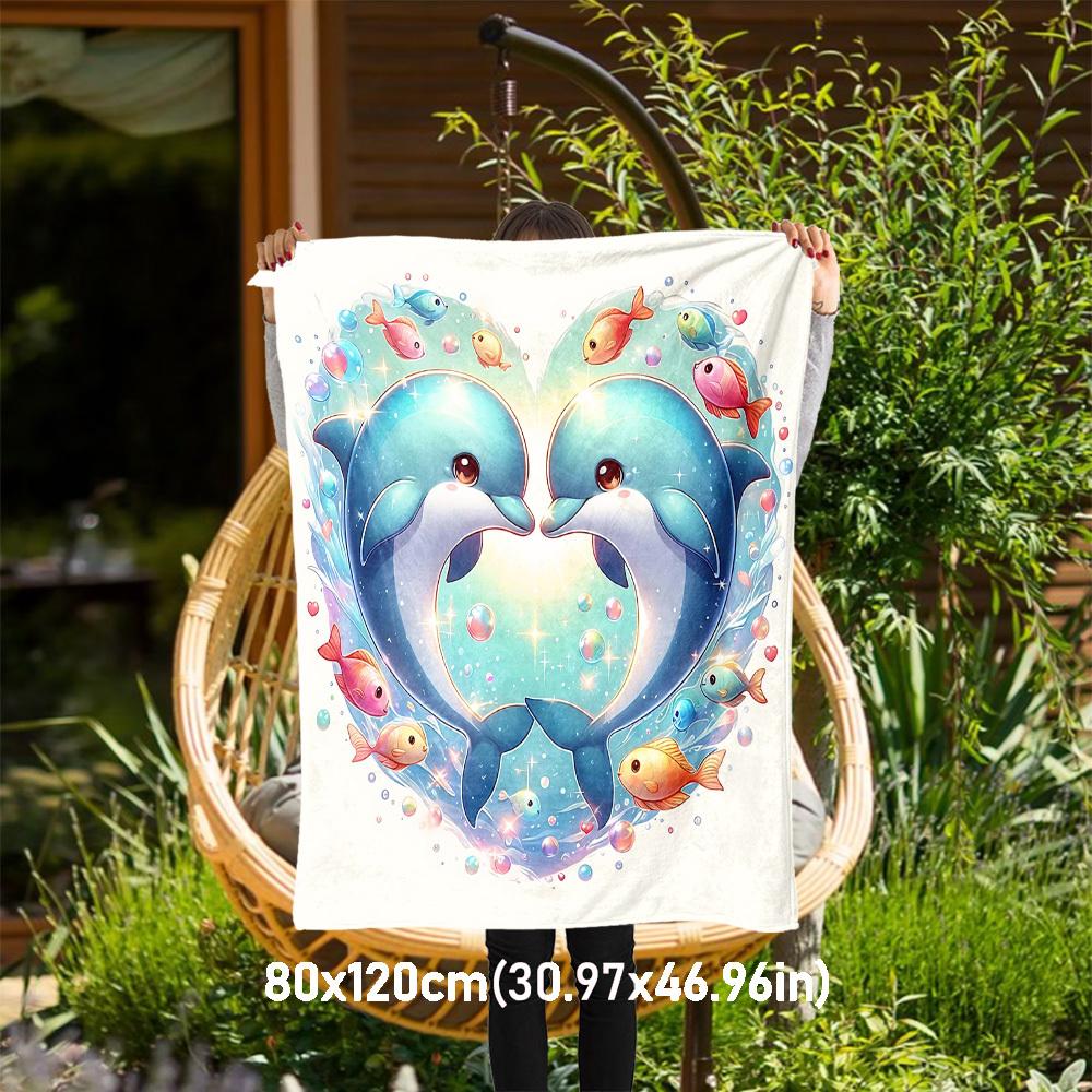 

1pc Dolphins Heart Outdoor Flannel Blanket Soft Warm All-Season Throw for Sofa Bed Car Camping Office, Cozy Gift Idea1269S 80x120cm(31x47inch)