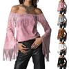 Women's Off-Shoulder Vintage Western Shirt with and Flared Long Sleeves