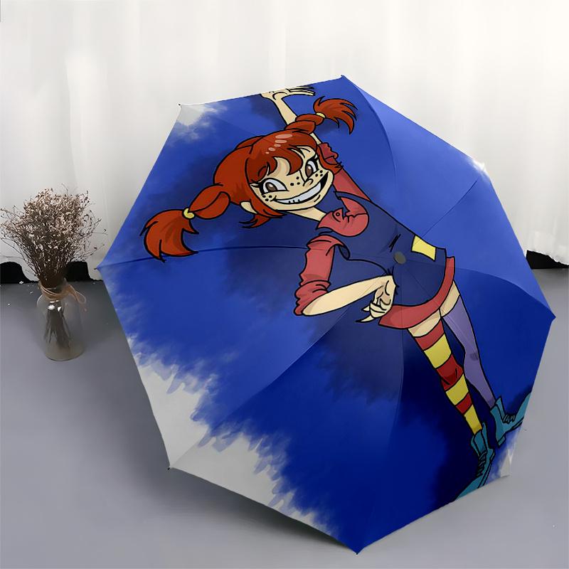 Pippi Longstocking Themed Travel Umbrella-8 Ribs Automatic Opening and Closing, Portable Folding Design, Compact and Stylish Umbrella Suitab