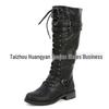 Trendy European & American Round Toe Mid-Heel Lace-Up Over-the-Knee Side-Zip Plus Size Women's Boots