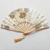 Traditional Chinese Ink Painting Folding Fan Portable Bamboo Cloth Hand Fan with Floral Pattern and Tassel for Qipao Accessory