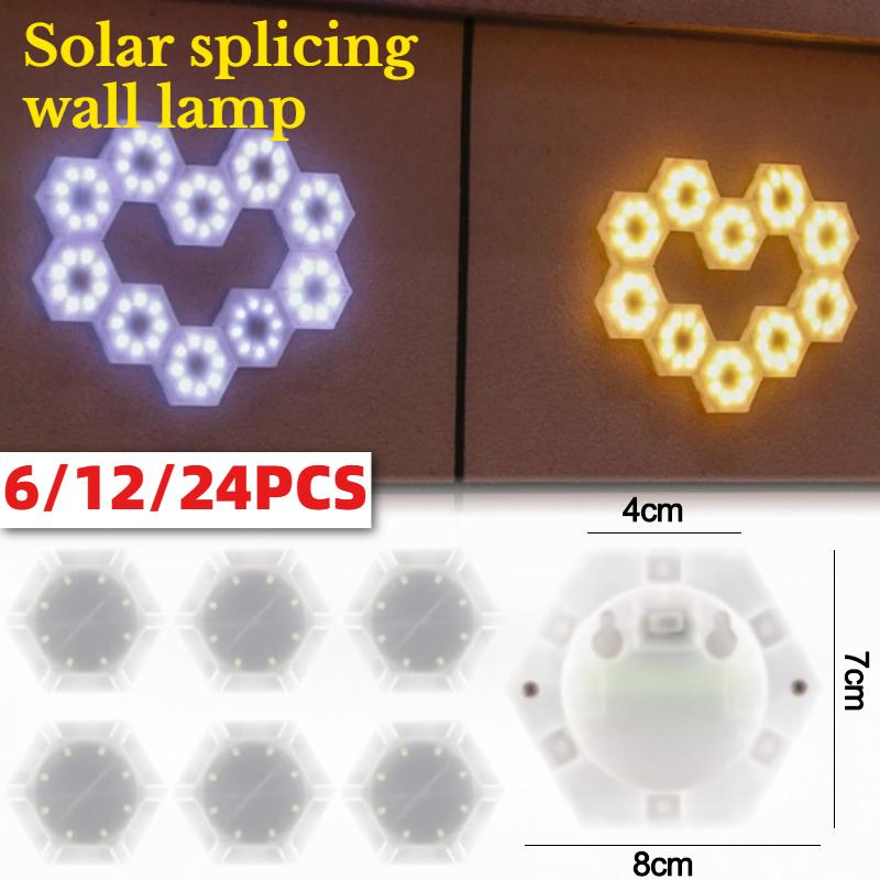 6Pcs Solar Outdoor Wall Lights Spliceable Waterproof Hexagonal Lights for Garden Decoration Atmospheres Lighting