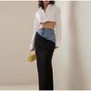 Modern Deconstruction High-waisted Denim Skirt Women's Two-piece Illusion Black Ruffled Splicing Design Sensibility Long Skirt