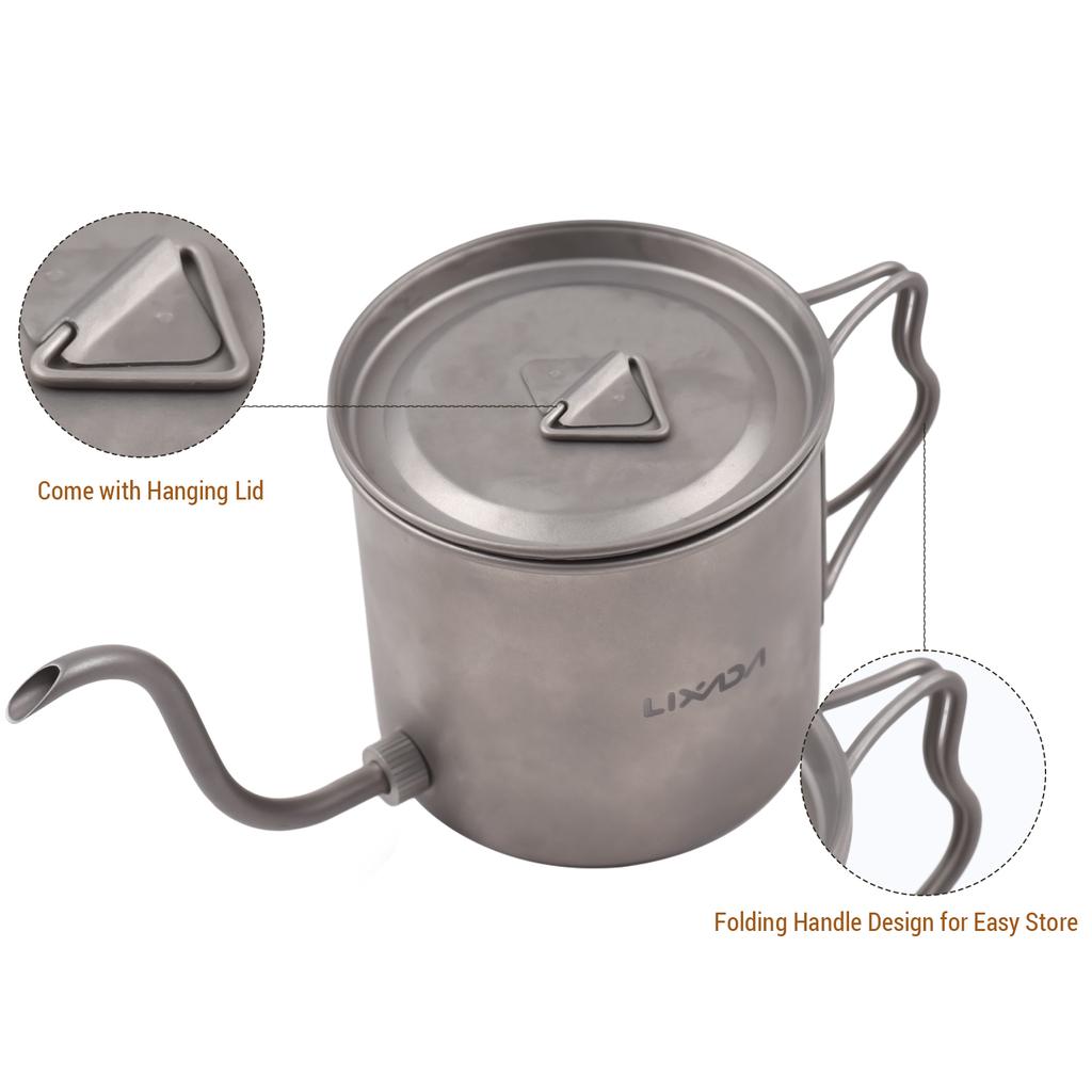 400ml Pour Over Kettle Gooseneck Coffee Kettle Ti Folding Handle Kettle with Lid and Beer Cup Gooseneck Pour Over Kettle