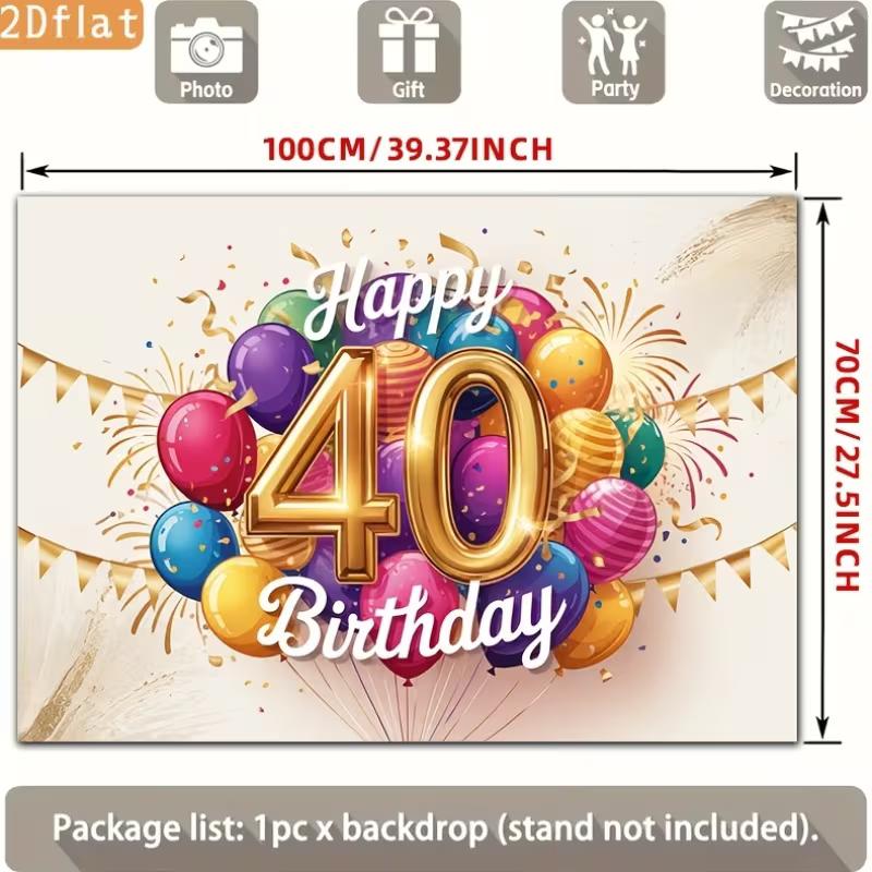 2D Happy 40th Birthday Celebration Background, Balloon & Confetti Decor