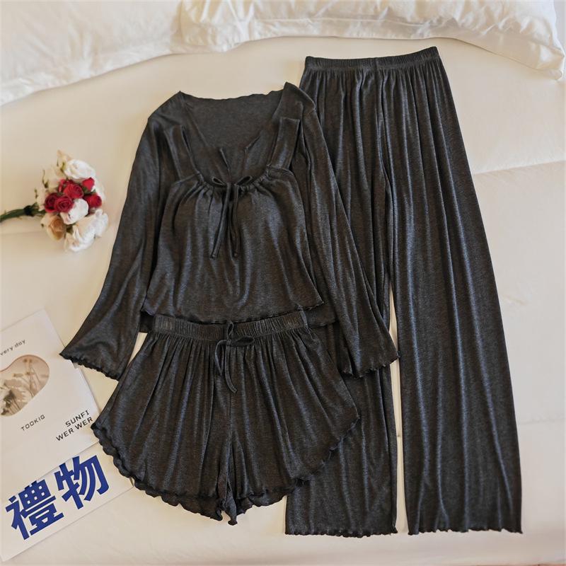 Women's Four-Piece Camisole Pajama Set with Built-in Bra, All-Season Modal Sleepwear