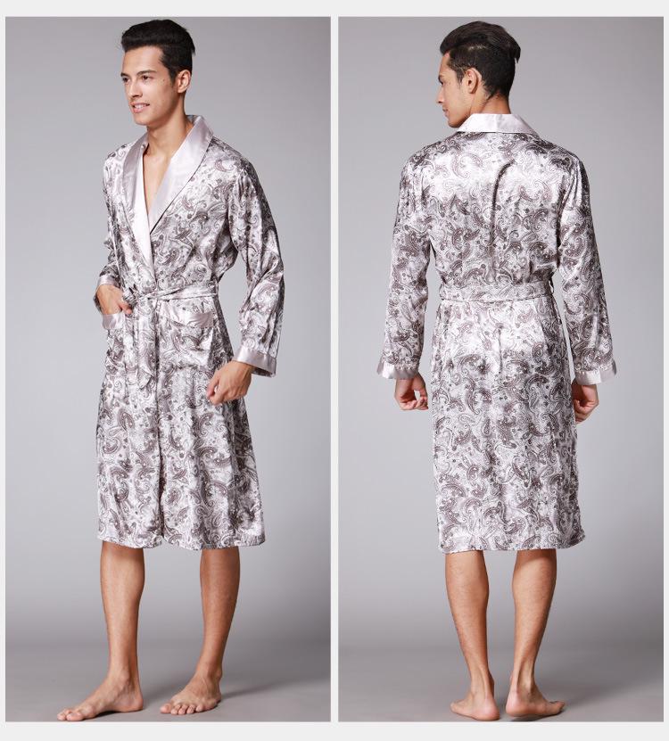 Men's Silk Pajama Set: Mid-Length Robe & Short/Long Sleeve Options for Spring, Summer, and Autumn
