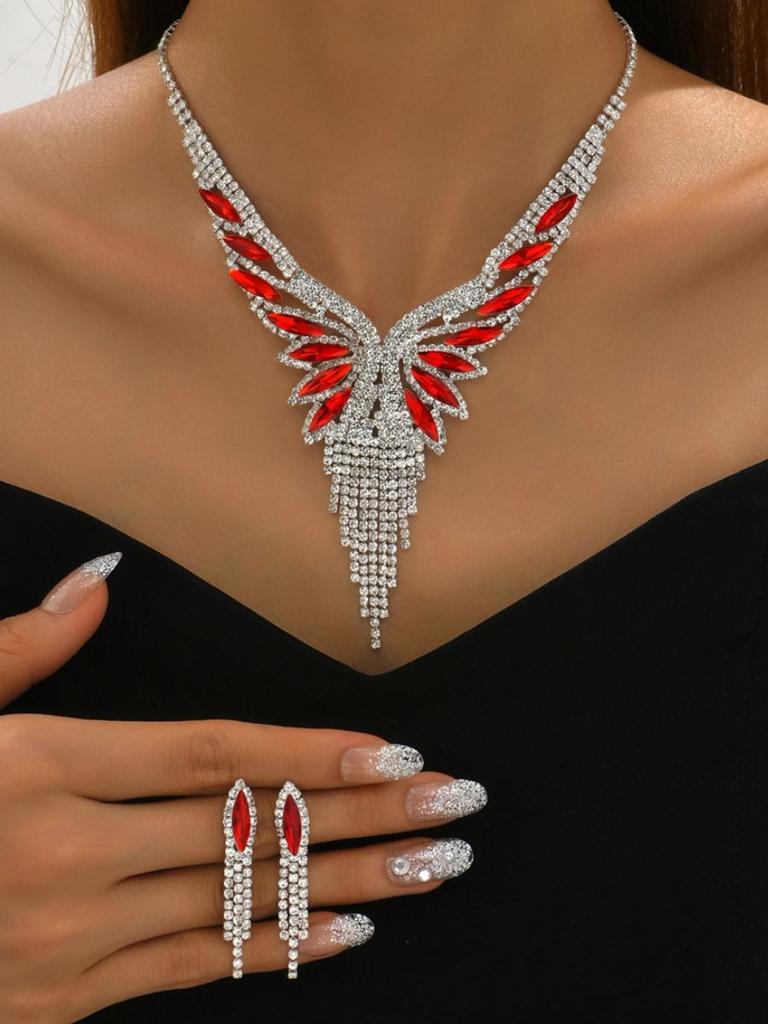 3 pieces of women's Zircon set, rhinestone earrings and necklace, new luxurious and fashionable accessories for wedding parties