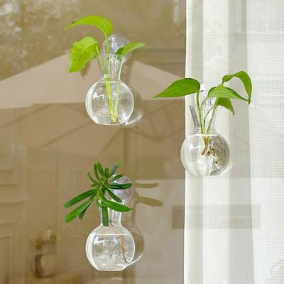 2 Pcs New Semi Circular Wall Mounted Vase Transparent Creative Plant Hydroponic Aquarium Wall Hanging Flower Pot Office Decor
