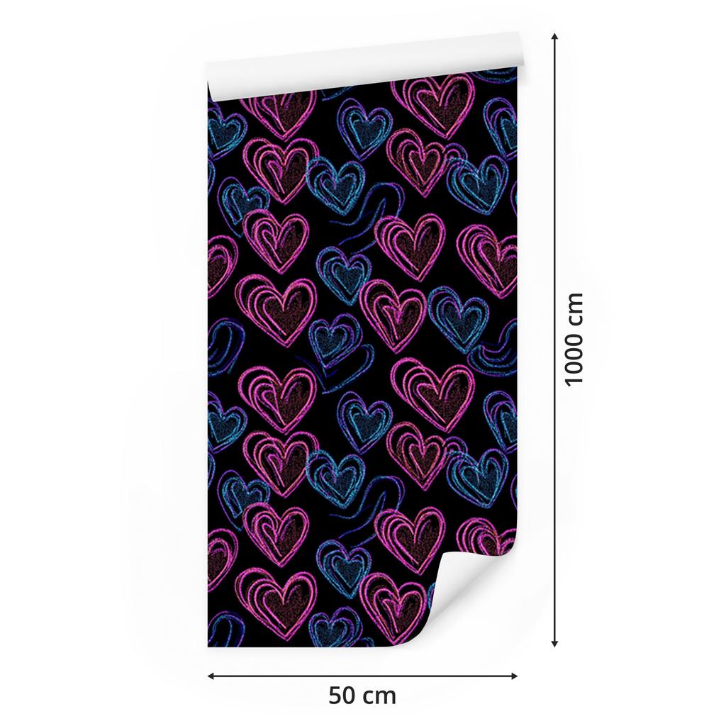 Neon Glitter Hearts Wallpaper Black and Navy Blue 50x1000