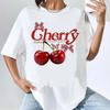 Cherry Print T Shirt Female Comfortable Graphic Gothic Aesthetic Retro Grunge T-shirt Kawaii Streetwear Hip Hop Colorful Classic