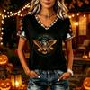 Tricouri Femei Halloween cu Decolteu în V Top cu Dovleac Tricou Casual Top pentru Petrecere de Sărbătoare