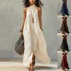 Damen Boho Neckholder Rückenfrei Maxikleid, Schulterfrei Knitterig Locker Urlaubs-Kleid für Sexy Mädchen