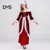 Women Christmas Dress Santa Cosplay Off Shoulder Color Matching Retro Yoyal Style with Belt And Hat A-line Performance Party Festive Costume