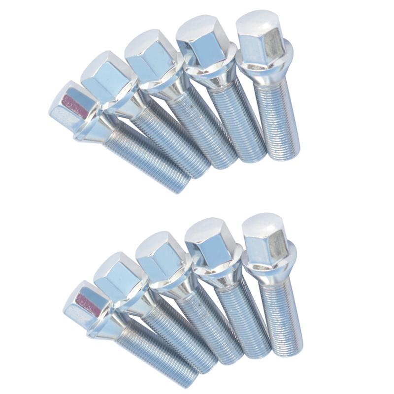 10PCS Black/silver Cone Shape Tapered Wheel Bolts Locking Screws M14X1.25 M12X1.5 M12X1.25 M14 X1.5 For BMW Golf E91 G30 PEUGEOT