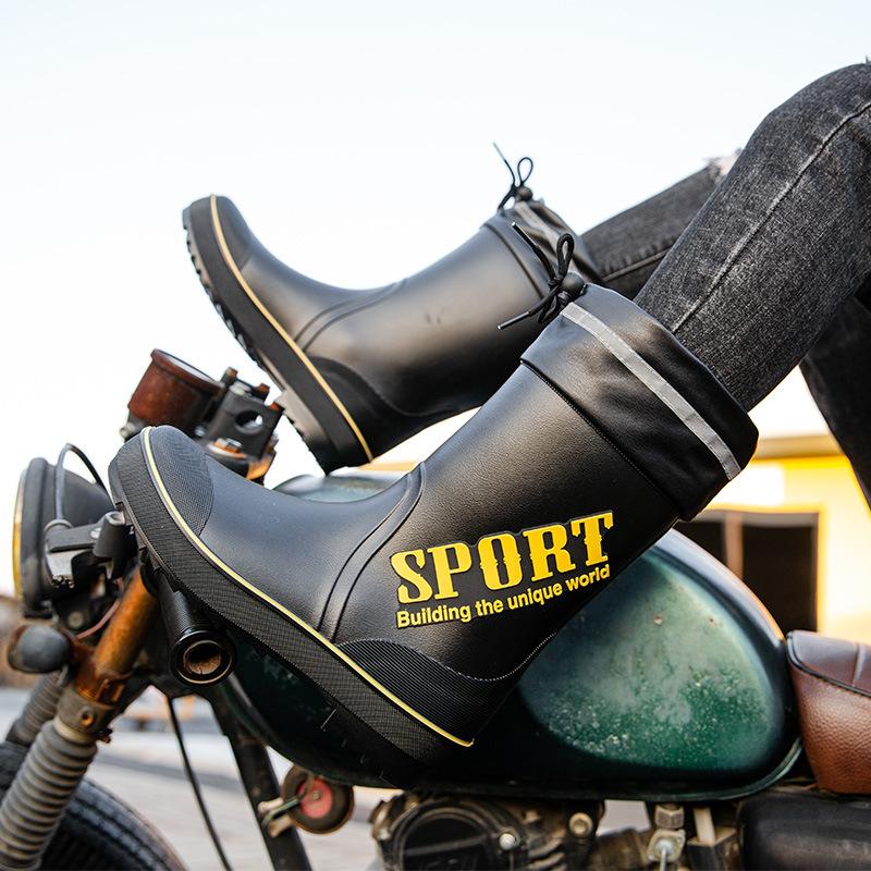 Fashion Man Platform Rain Boots Fashion Mid-Calf Non-Slip Waterproof PVC Shoes Car Wash Outdoor New Work Protection Water Fishing Shoes