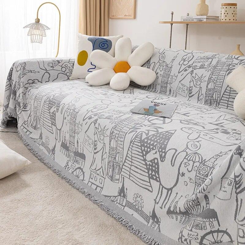 Sofatuch, vollständige Abdeckung, Stoff, Inse-Stil, nordisches Sofakissen, Campingdecke, Bezug, alle Jahreszeiten, universeller Sofabezug