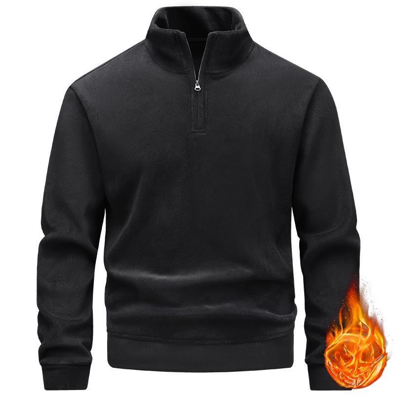 Herren Neuer einfarbiger verdickter Herren Stehkragen halber Reißverschluss Slim-Fit Strickpullover Herrenoberteil