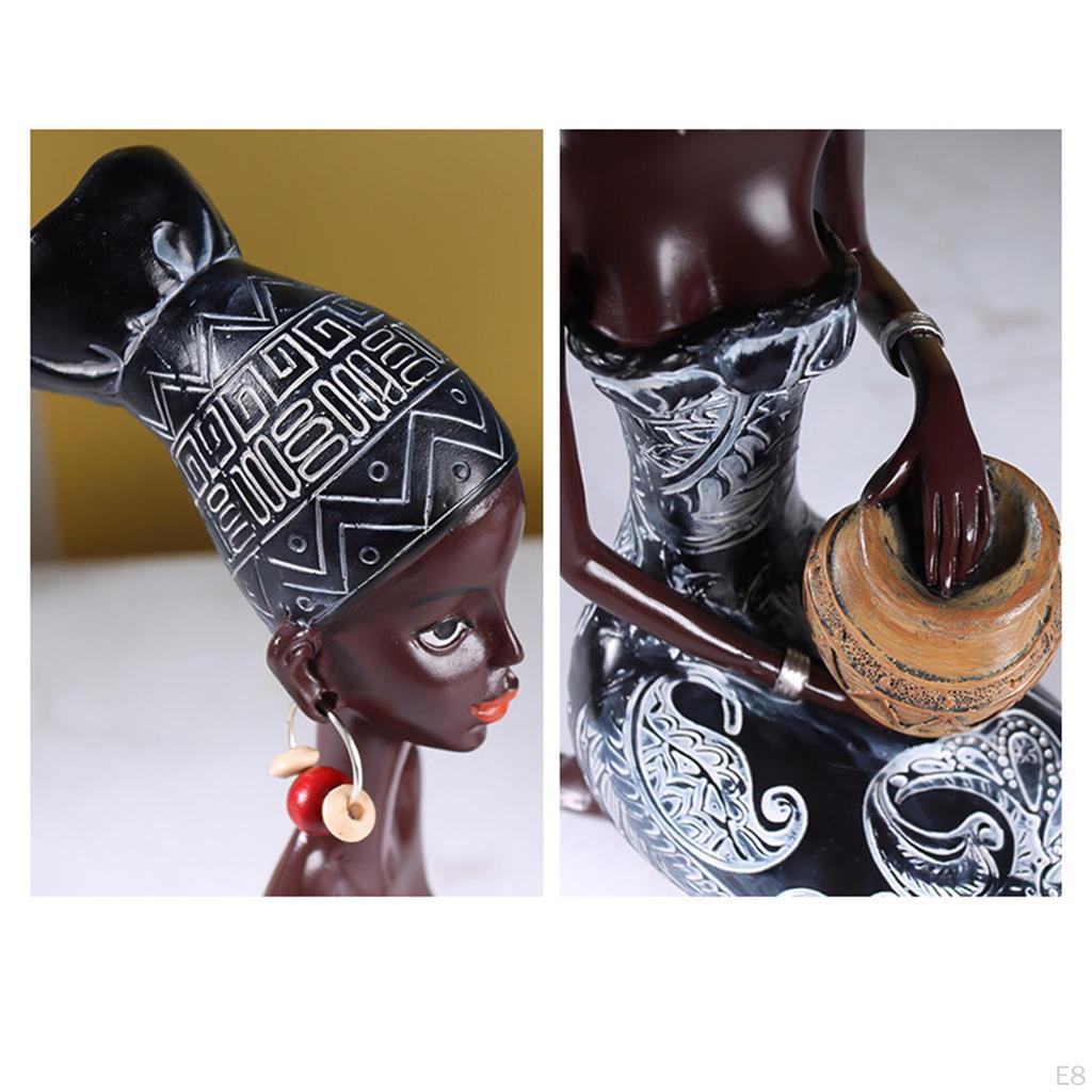 African Lady Figurine Tribal Women Statue Exotic Ornaments for Living Room