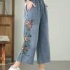 2025 Spring/Summer Artistic Embroidered Casual Wide-Leg Cropped Jeans