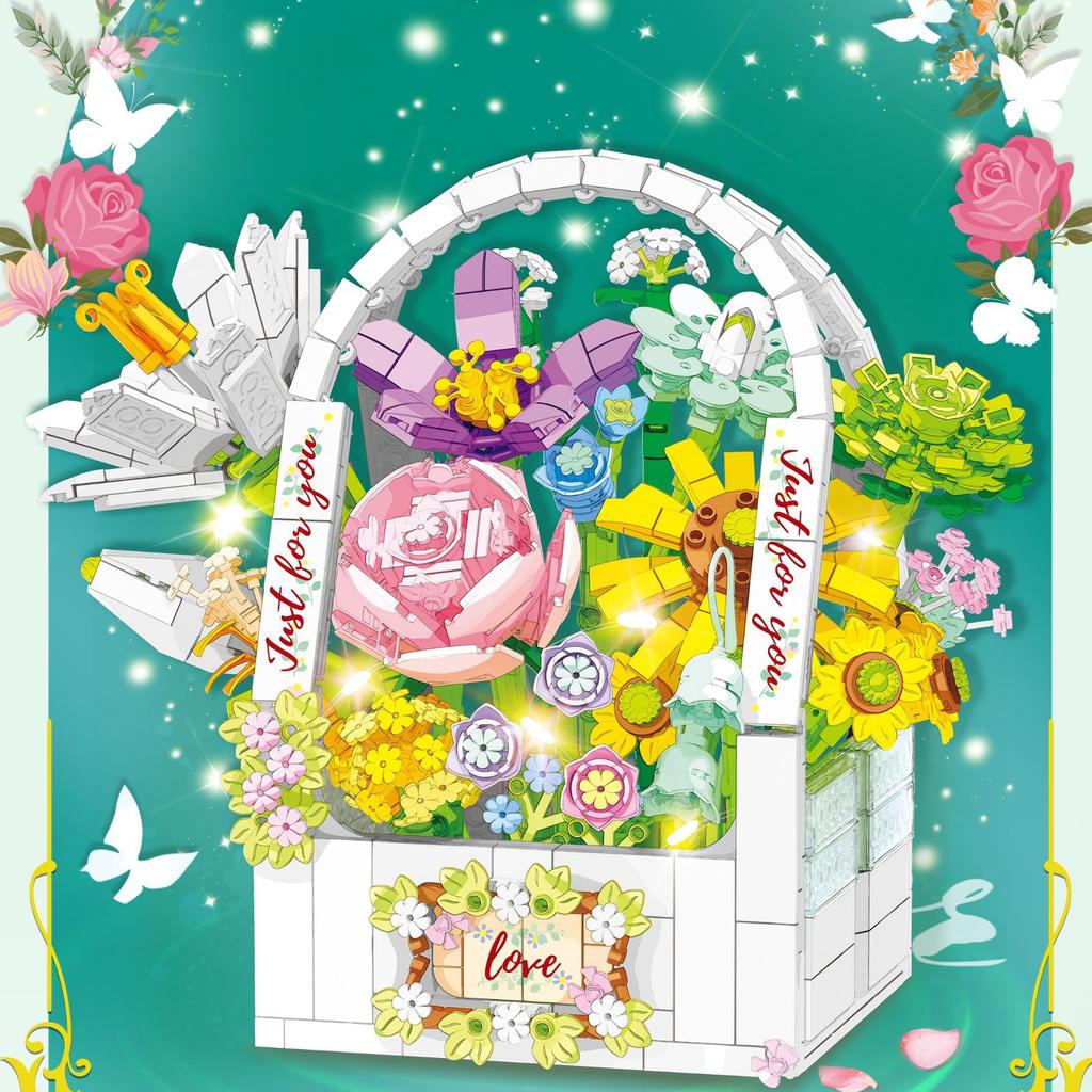 Snow Reflections Lampshade Perpetual Flower Basket Rose Flower Puzzle Creative Ornament Building Blocks