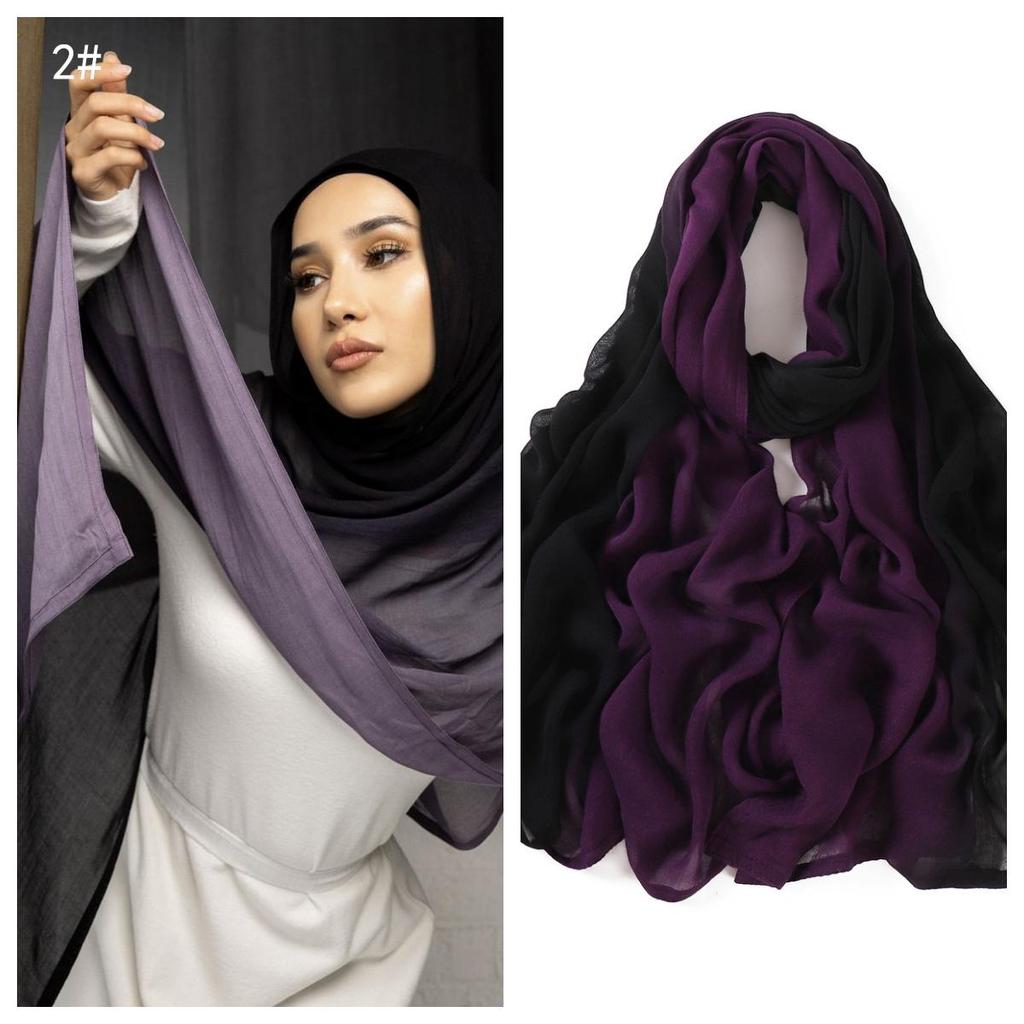 Hand-Painted Gradient Wide-Edge Rayon Scarf and Shawl