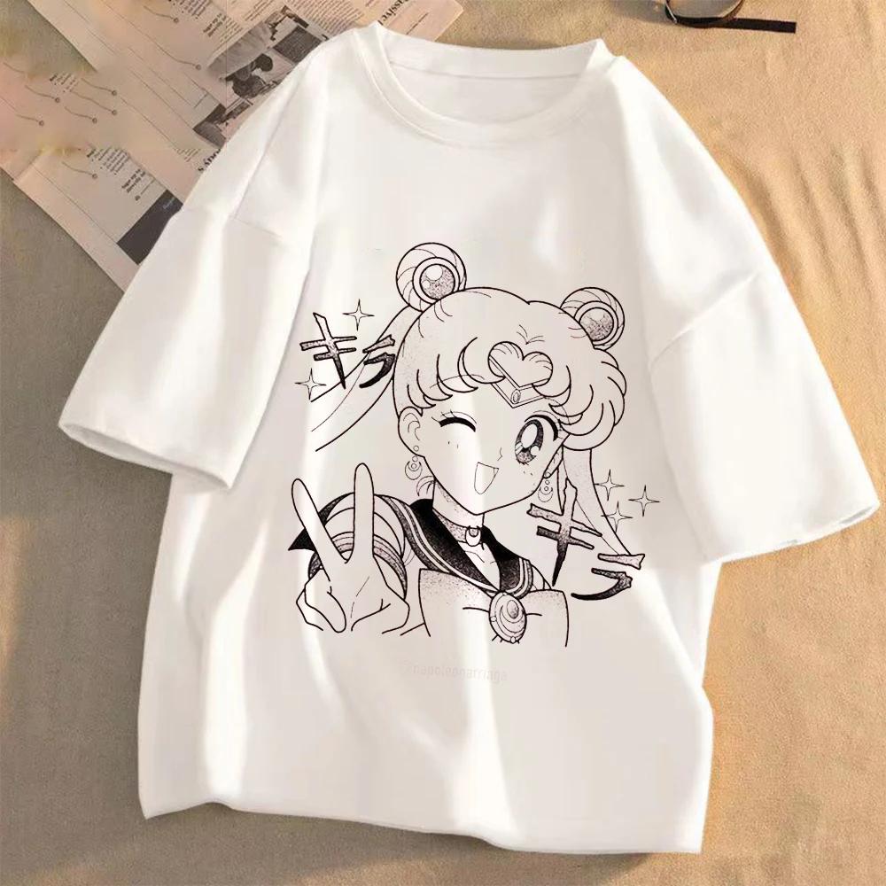 Sailor Moon Women Anime Casual T-shirt Summer Adult Cartoon Cute Tees Round Neck Printed Clothing Short Sleeve Fashion Tops Gift