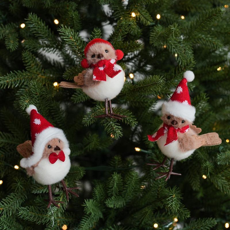 Plush Christmas Bird Decoration Fluffy Plush Bird Christmas Tree Ornament for Mantel Desk Decoration for Room for Family