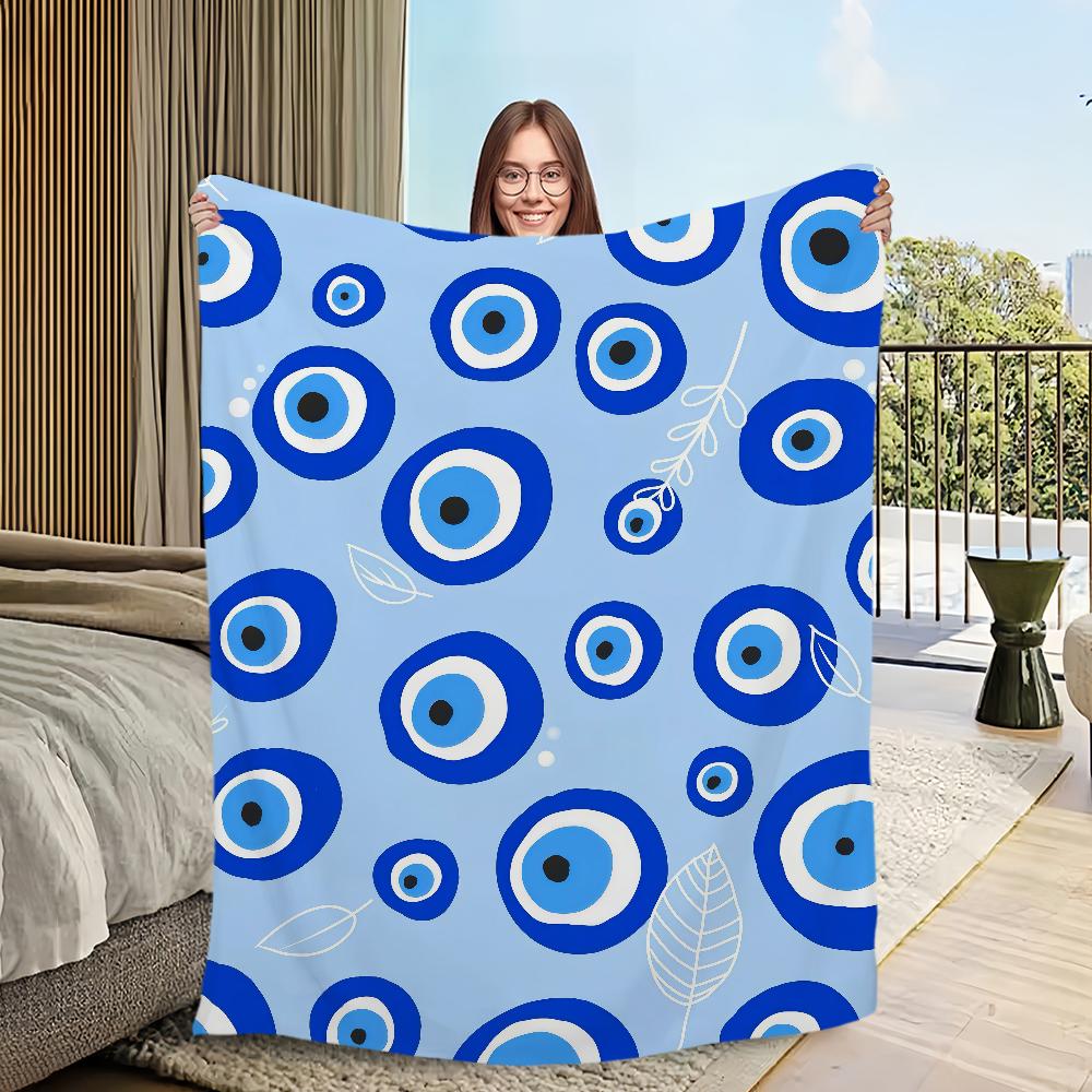 Evil Eye Mystical Bright Eye-catching Lucky Flannel Warm Comfort Soft Plush Blanket for Sofa Living Room Bedroom Travel Gift