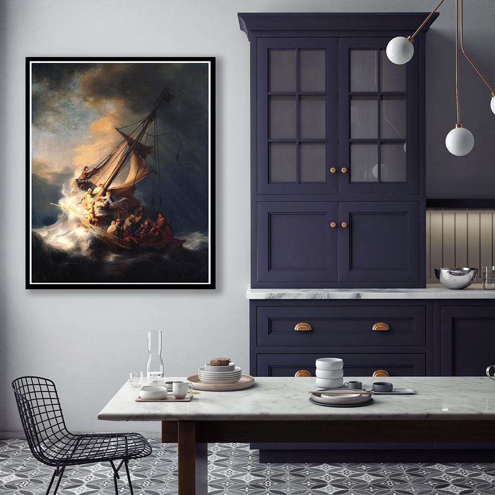 Canvas Print Wall Art - Christ in The Storm on The Sea of Galilee S Religious Sacred Heart of Jesus Poster Living Room Decor