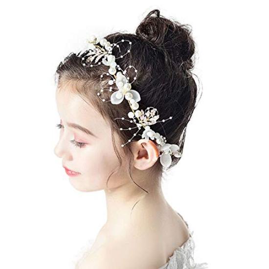 Sitengle Hair Head Dress with Hair Hair Flower Girl Hair Perfect for Entrance and Graduations Ornament, Headband, Children's Pearls, Accessory, Band,