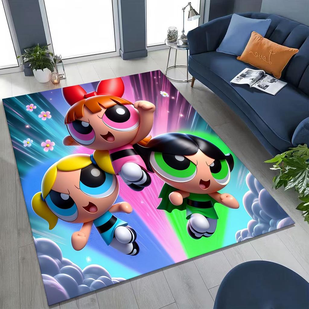 Cartoon P-Powerpuff Girl Cute Art Carpet Rug for Bedroom Living Room Sofa Home Doormat Decor,Large Kid Non-slip Floor Mat