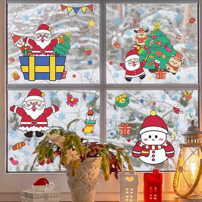 Divertente-f280 Buon Babbo Natale Albero di Natale Pupazzo di Neve Atmosfera Vetri Decorati Adesivi per Finestre