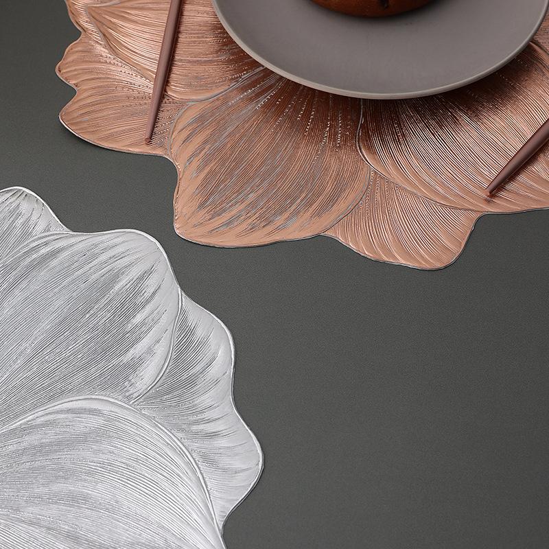 Placemat Pvc Solid Bottom Hot Stamping Heat Insulation Table Mat Lotus Sunflower Western Placemat